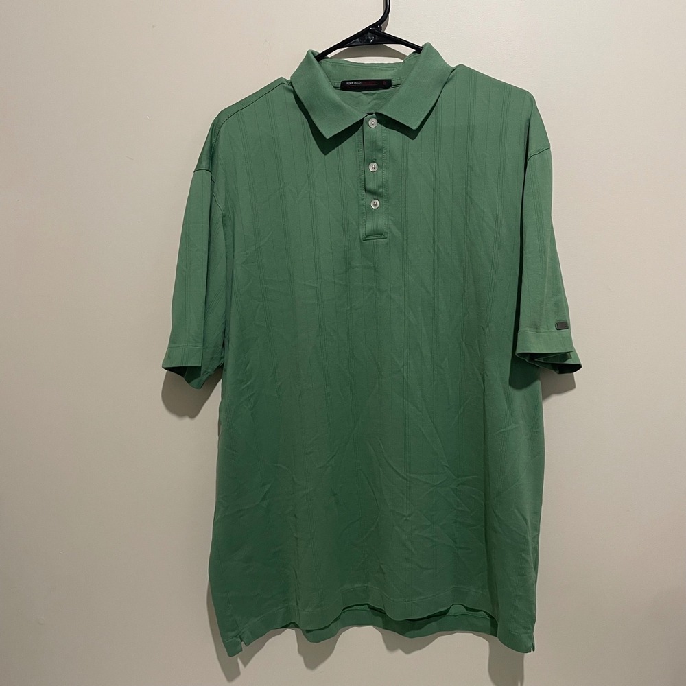 Nike Tiger Woods Collection Dri-FIT Golf Polo Shirt Green Striped Mens Large